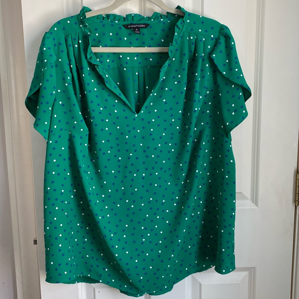 41 Hawthorne green polka dot top